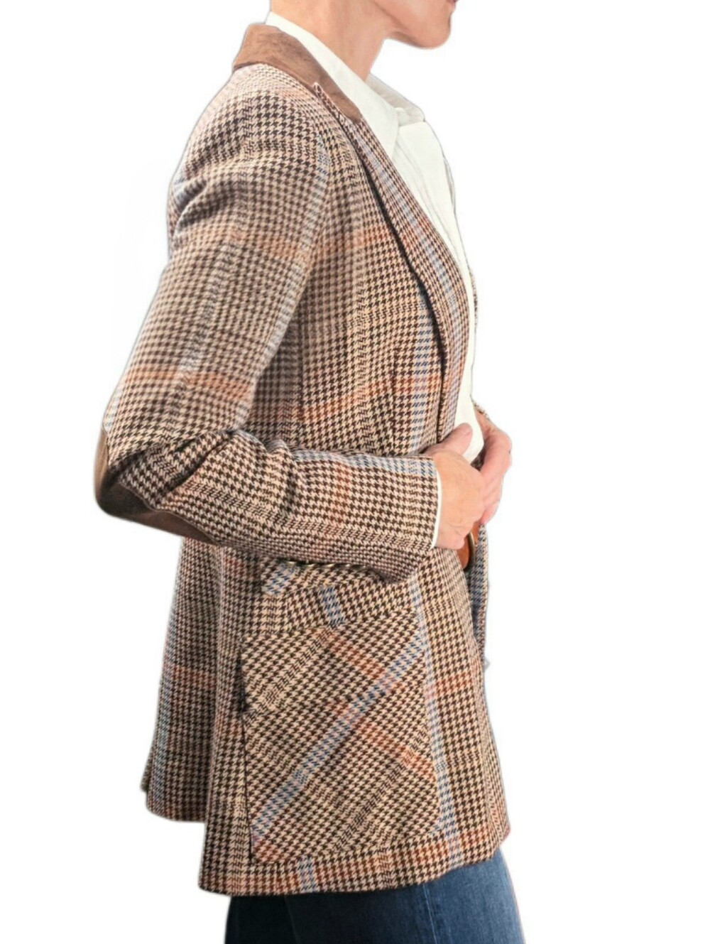 VERONICA BEARD Destry Dickey Houndstooth Checked Tweed Blazer In Chicory Multi - Picture 13 of 16